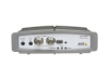 Видеосервер PAL/NTSC, M-JPEG/MPEG-4; 1 канал; до 704x576 эл. (5 уровней), De-interlace фильтр, встроенный WEB-сервер, Ethernet 10T/100TX (до 20 пользователей), до 25/30 fps, 11/23 (M-JPEG/MPEG-4) уровня сжатия, встроенный детектор активности, ALARM вход(4)/выход(4), Pre/Post ALARM (буфер 9MB (до 240с, CIF, 4 fps)), S-VHS вход, аналоговый выход (BNC) аудио канал (дуплекс) RS-232, RS-422/485 (поддержка внешней телеметрии PTZ) генератор время/дата/титры; 7-20В(DC), адаптер в комплекте; 140х42х155 мм
